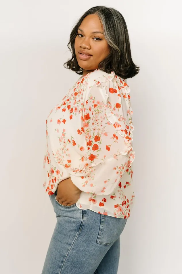 Baltic Born Blouses Shirts Women Karlie Long Sleeve Ruffle Top Ivory Red Multi Baltic Born Blouses Shirts Women Karlie Long Sleeve Ruffle Top Ivory Red Multi