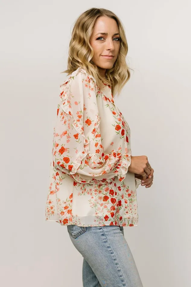 Baltic Born Blouses Shirts Women Karlie Long Sleeve Ruffle Top Ivory Red Multi Baltic Born Blouses Shirts Women Karlie Long Sleeve Ruffle Top Ivory Red Multi
