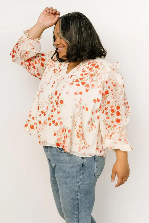 Baltic Born Blouses Shirts Women Karlie Long Sleeve Ruffle Top Ivory Red Multi Baltic Born Blouses Shirts Women Karlie Long Sleeve Ruffle Top Ivory Red Multi