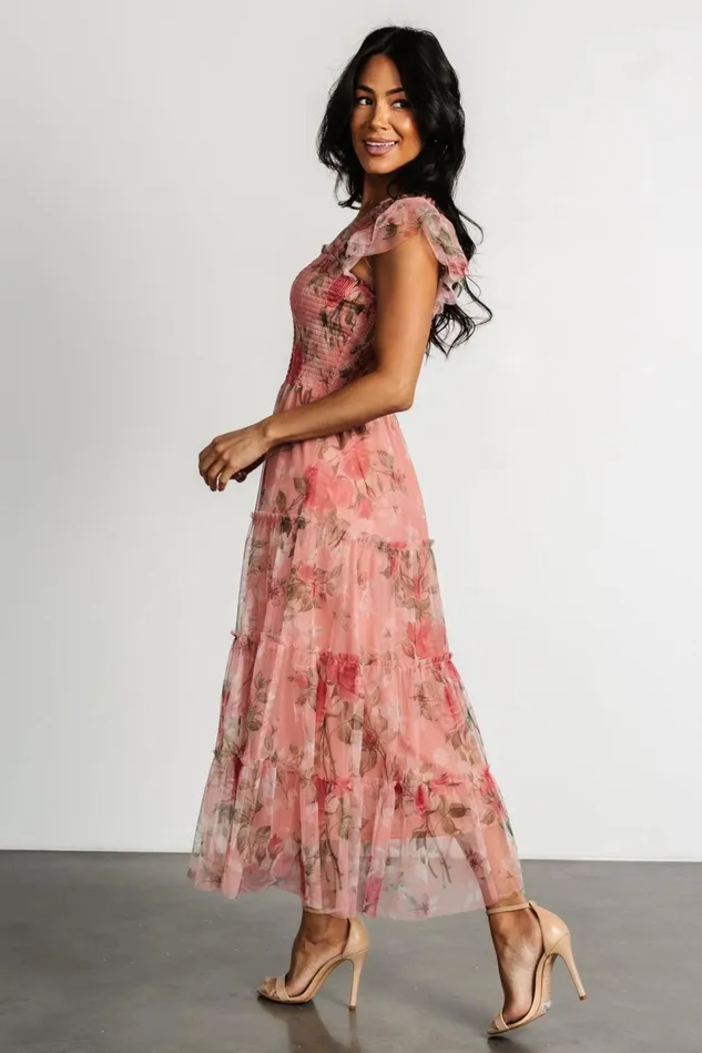 Baltic Born Bump Friendly Women Clementine Tulle Midi Dress Pink Rose Floral Baltic Born Bump Friendly Women Clementine Tulle Midi Dress Pink Rose Floral