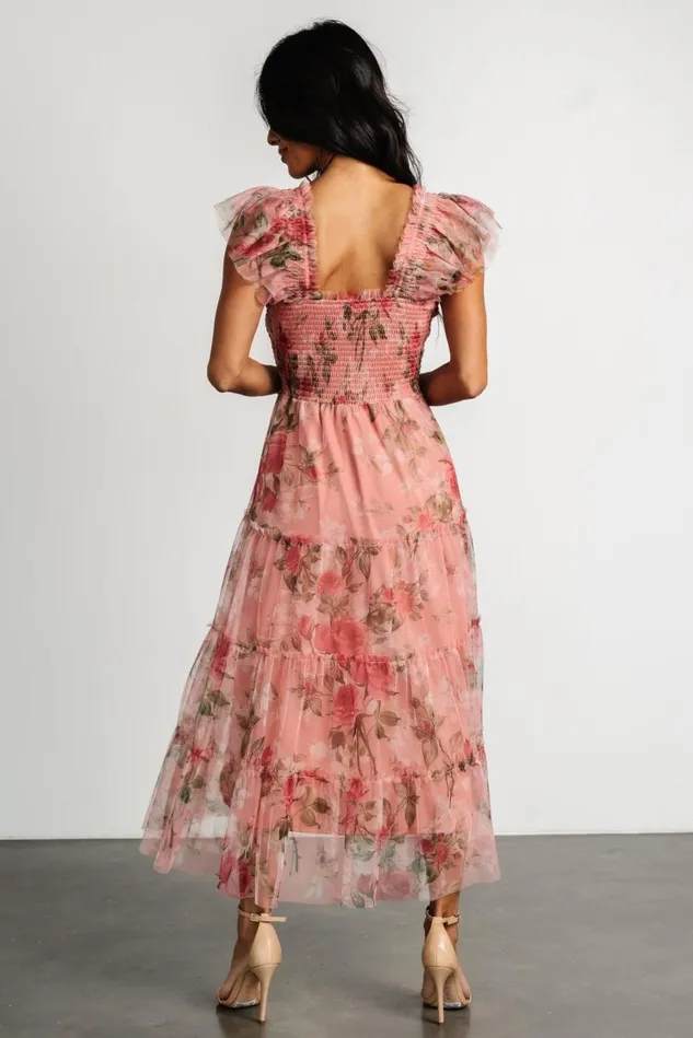 Baltic Born Bump Friendly Women Clementine Tulle Midi Dress Pink Rose Floral Baltic Born Bump Friendly Women Clementine Tulle Midi Dress Pink Rose Floral