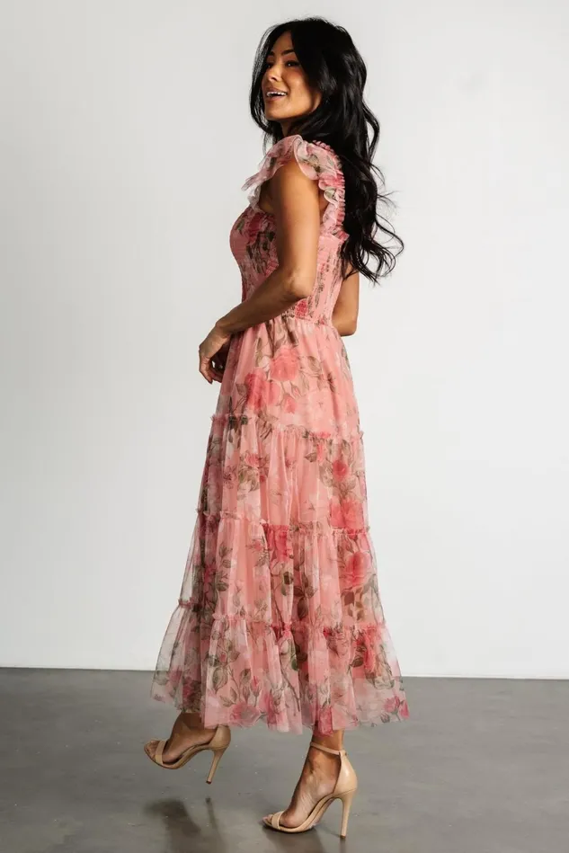 Baltic Born Bump Friendly Women Clementine Tulle Midi Dress Pink Rose Floral Baltic Born Bump Friendly Women Clementine Tulle Midi Dress Pink Rose Floral