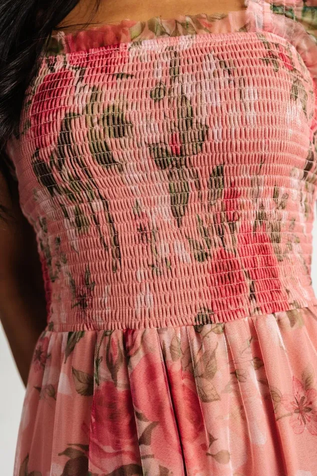 Baltic Born Bump Friendly Women Clementine Tulle Midi Dress Pink Rose Floral Baltic Born Bump Friendly Women Clementine Tulle Midi Dress Pink Rose Floral