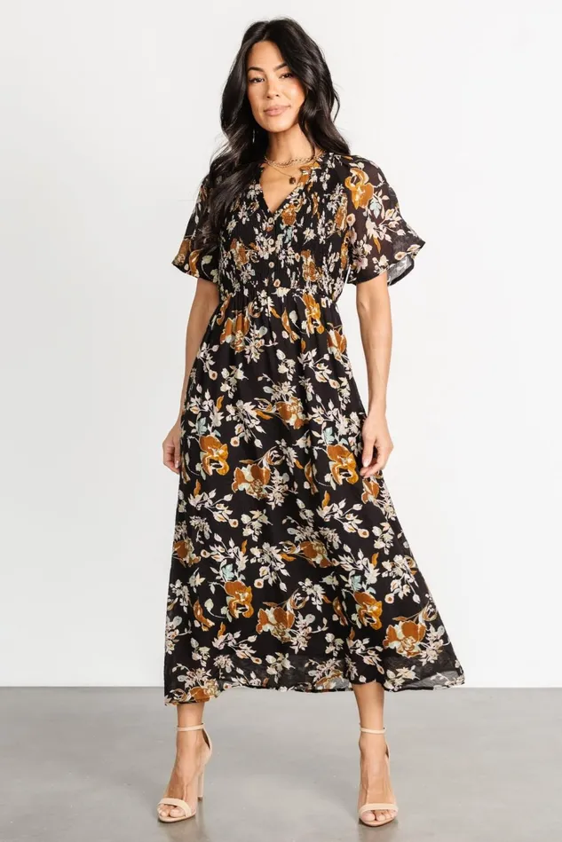Baltic Born Bump Friendly Women Hathaway Midi Dress Black Floral