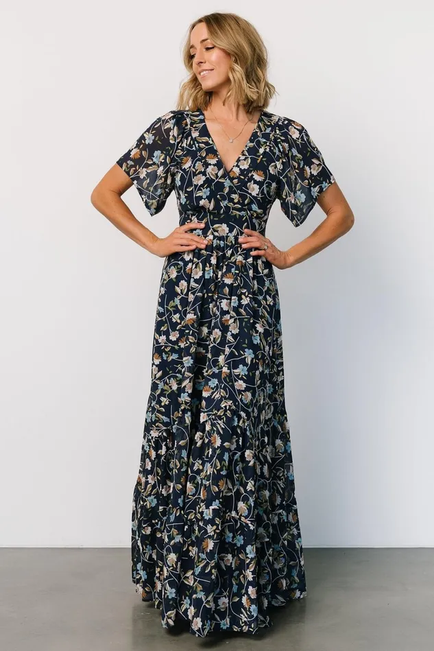 Baltic Born Bump Friendly Women Katherine Maxi Dress Dark Blue Floral