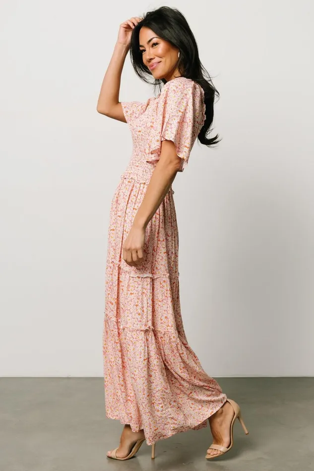 Baltic Born Bump Friendly Women Regina Smocked Maxi Dress Coral Floral Baltic Born Bump Friendly Women Regina Smocked Maxi Dress Coral Floral