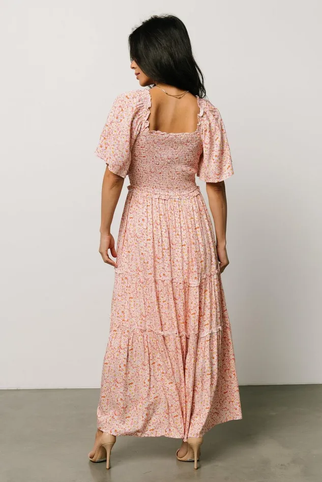 Baltic Born Bump Friendly Women Regina Smocked Maxi Dress Coral Floral Baltic Born Bump Friendly Women Regina Smocked Maxi Dress Coral Floral