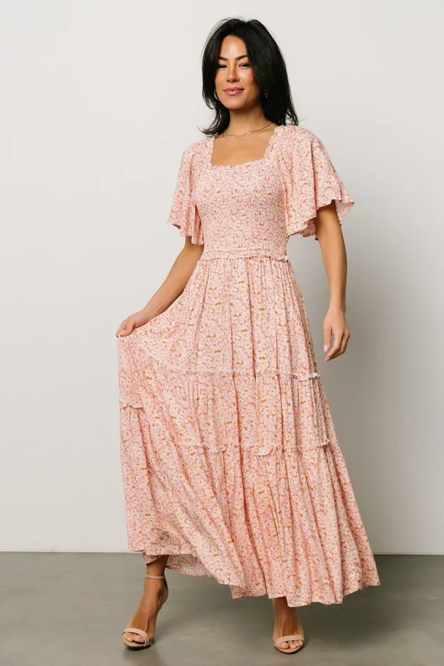 Baltic Born Bump Friendly Women Regina Smocked Maxi Dress Coral Floral Baltic Born Bump Friendly Women Regina Smocked Maxi Dress Coral Floral