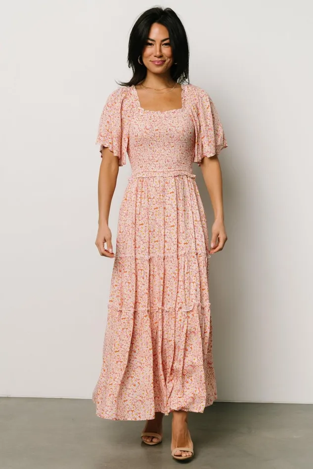 Baltic Born Bump Friendly Women Regina Smocked Maxi Dress Coral Floral Baltic Born Bump Friendly Women Regina Smocked Maxi Dress Coral Floral