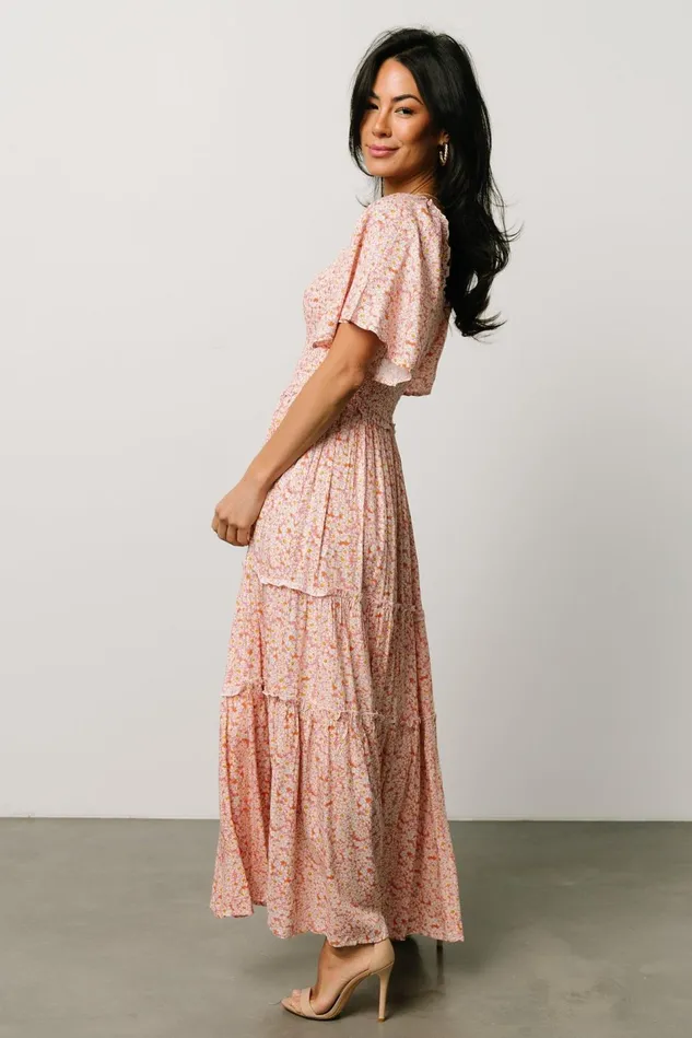Baltic Born Bump Friendly Women Regina Smocked Maxi Dress Coral Floral Baltic Born Bump Friendly Women Regina Smocked Maxi Dress Coral Floral