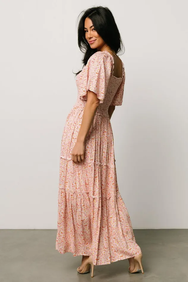 Baltic Born Bump Friendly Women Regina Smocked Maxi Dress Coral Floral Baltic Born Bump Friendly Women Regina Smocked Maxi Dress Coral Floral