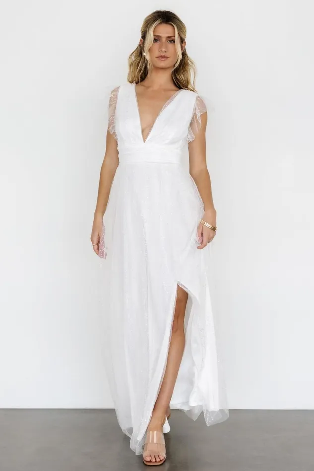 Baltic Born Embellished Sequin Women Annika Sequin Mesh Maxi Dress Off White