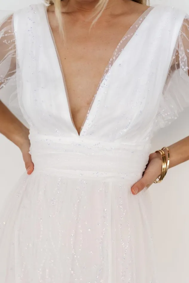 Baltic Born Embellished Sequin Women Annika Sequin Mesh Maxi Dress Off White