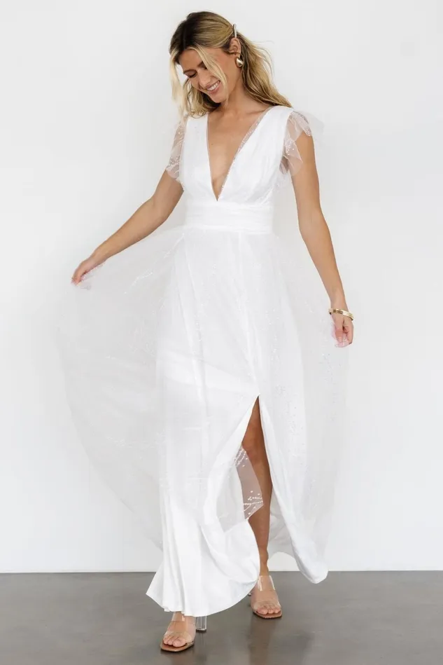 Baltic Born Embellished Sequin Women Annika Sequin Mesh Maxi Dress Off White