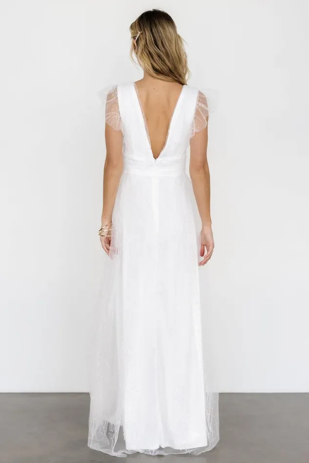 Baltic Born Embellished Sequin Women Annika Sequin Mesh Maxi Dress Off White