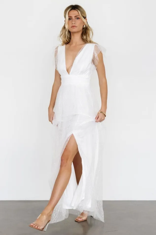 Baltic Born Embellished Sequin Women Annika Sequin Mesh Maxi Dress Off White