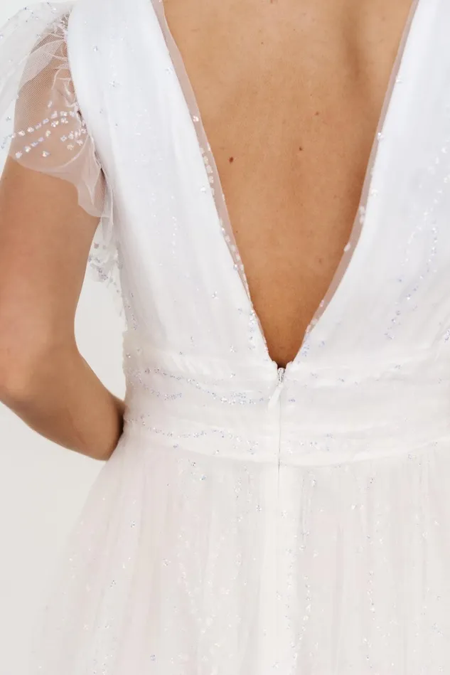 Baltic Born Embellished Sequin Women Annika Sequin Mesh Maxi Dress Off White
