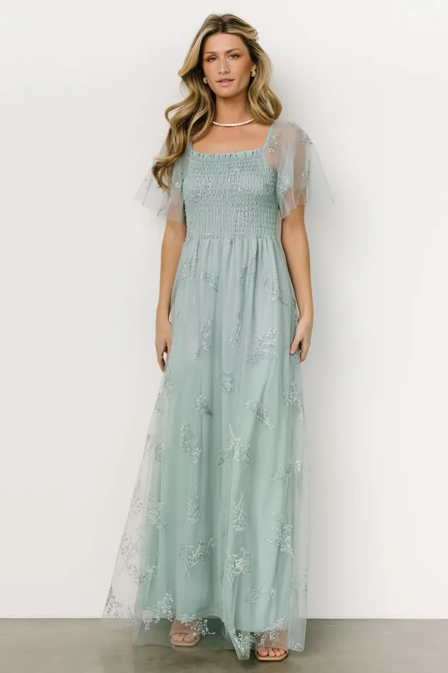 Baltic Born Embellished Sequin Women Cassandra Tulle Maxi Dress Sage Sparkle