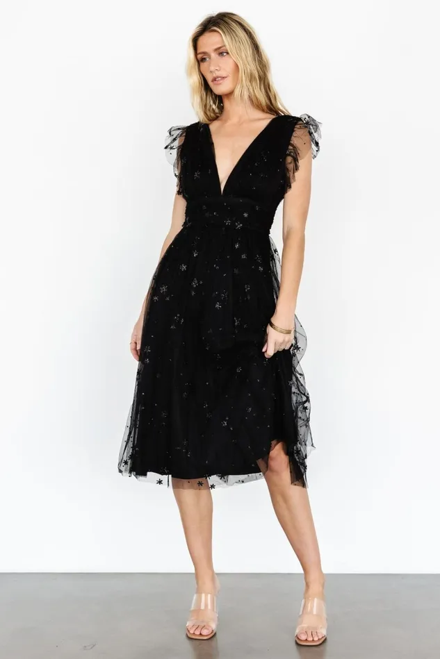 Baltic Born Embellished Sequin Women Chiara Shimmer Midi Dress Black