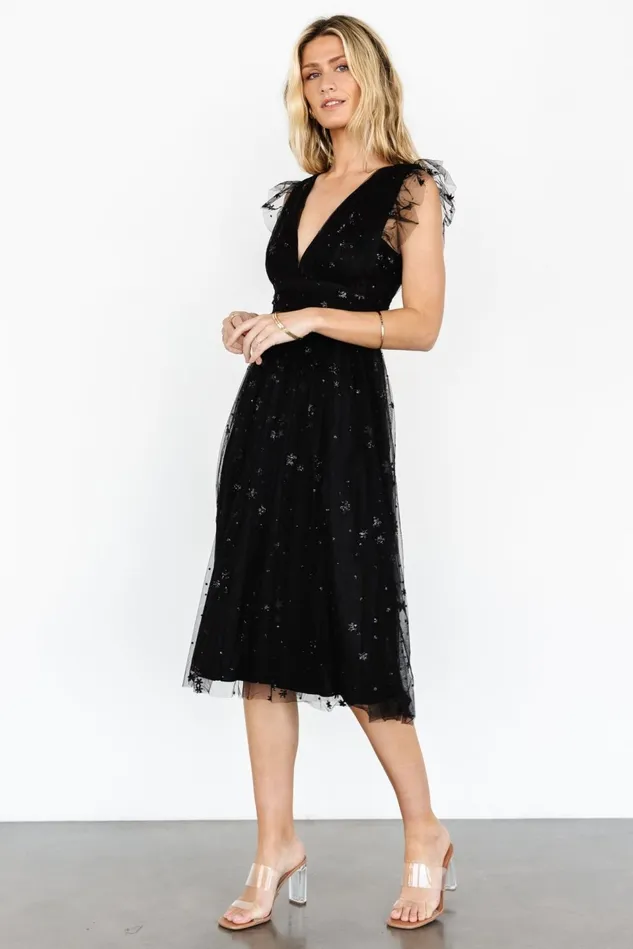 Baltic Born Embellished Sequin Women Chiara Shimmer Midi Dress Black Baltic Born Embellished Sequin Women Chiara Shimmer Midi Dress Black