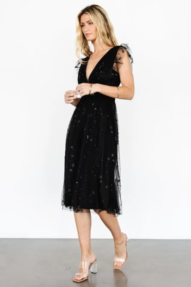 Baltic Born Embellished Sequin Women Chiara Shimmer Midi Dress Black Baltic Born Embellished Sequin Women Chiara Shimmer Midi Dress Black