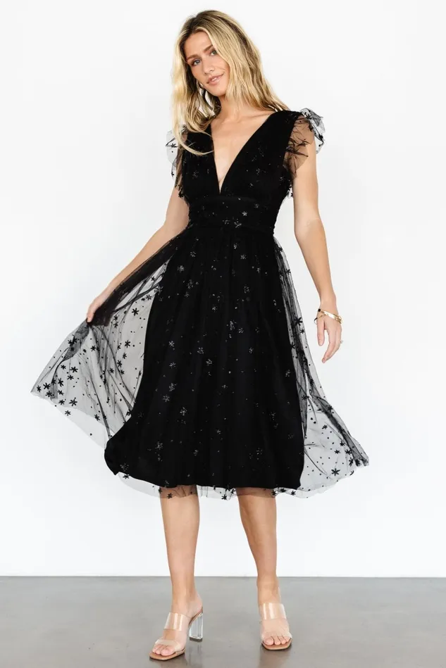 Baltic Born Embellished Sequin Women Chiara Shimmer Midi Dress Black Baltic Born Embellished Sequin Women Chiara Shimmer Midi Dress Black