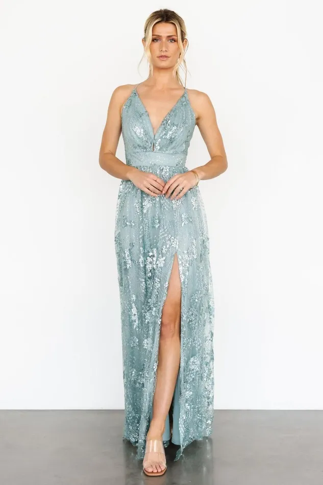 Baltic Born Embellished Sequin Women Tasha Sequin Gown Sage Blue