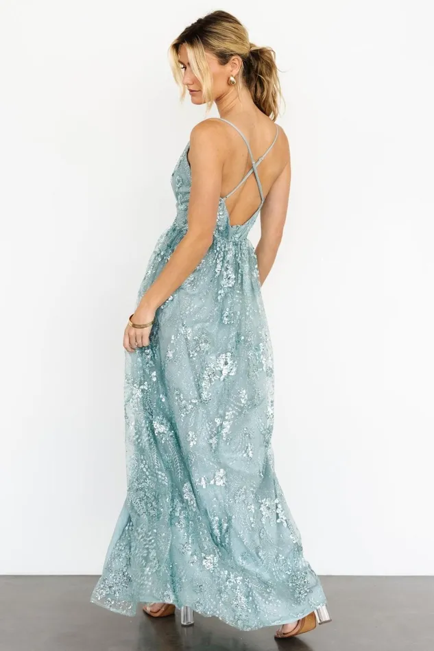 Baltic Born Embellished Sequin Women Tasha Sequin Gown Sage Blue Baltic Born Embellished Sequin Women Tasha Sequin Gown Sage Blue