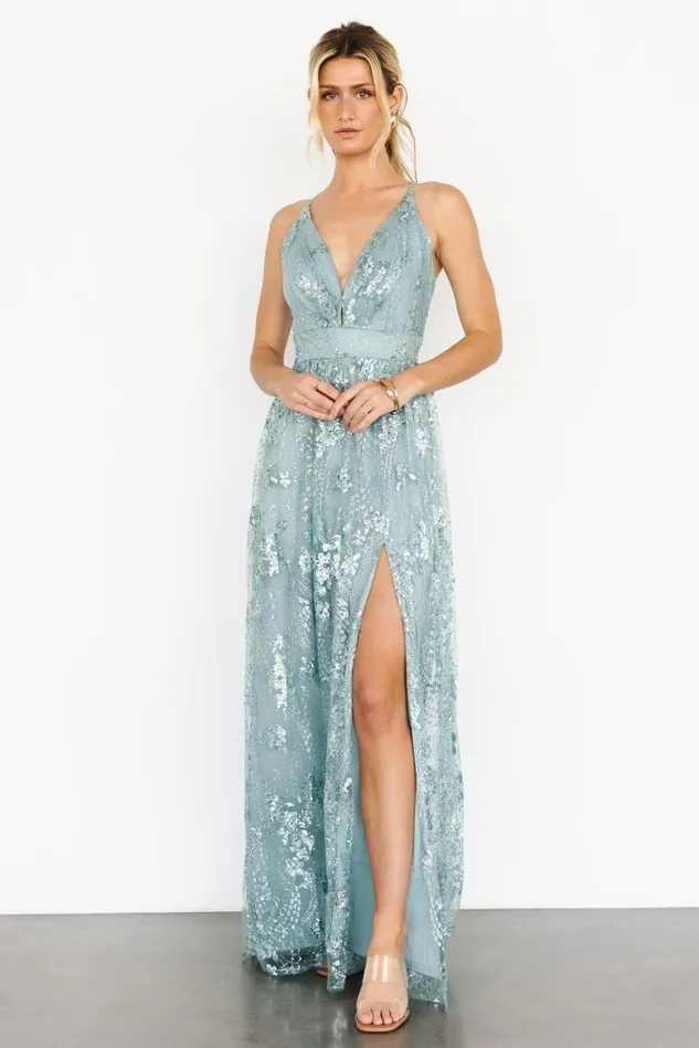 Baltic Born Embellished Sequin Women Tasha Sequin Gown Sage Blue Baltic Born Embellished Sequin Women Tasha Sequin Gown Sage Blue
