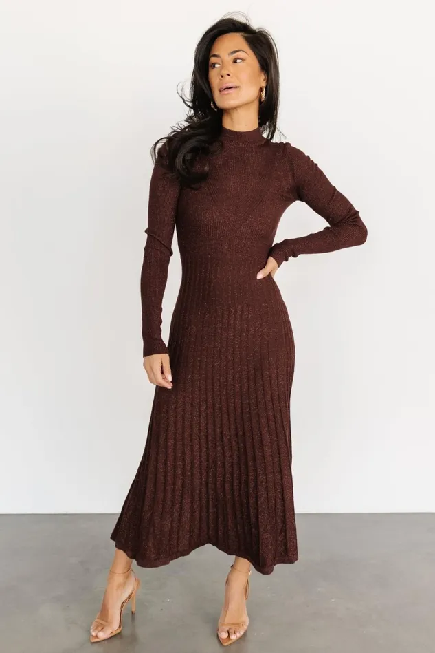 Baltic Born Maxi Dresses Women Jamelia Pleated Sweater Dress Brown Gold