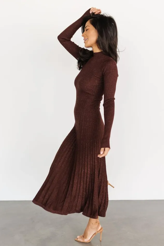 Baltic Born Maxi Dresses Women Jamelia Pleated Sweater Dress Brown Gold