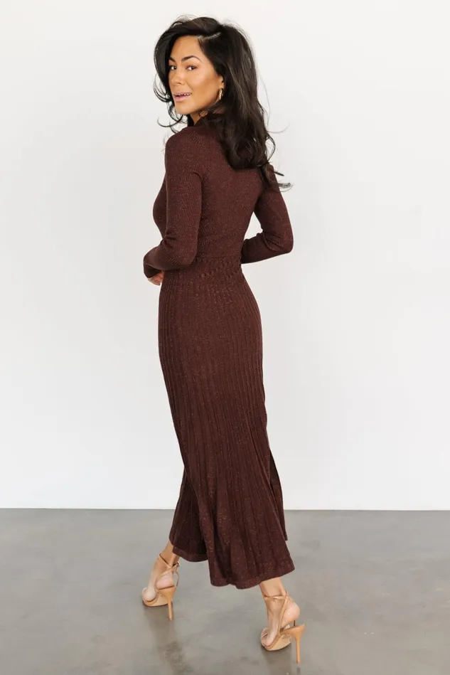 Baltic Born Maxi Dresses Women Jamelia Pleated Sweater Dress Brown Gold