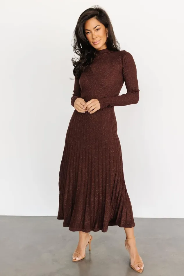 Baltic Born Maxi Dresses Women Jamelia Pleated Sweater Dress Brown Gold
