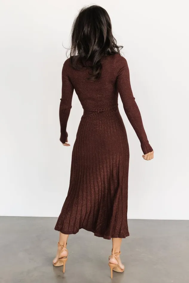 Baltic Born Maxi Dresses Women Jamelia Pleated Sweater Dress Brown Gold