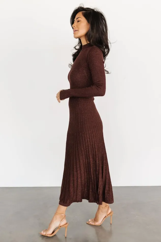 Baltic Born Maxi Dresses Women Jamelia Pleated Sweater Dress Brown Gold