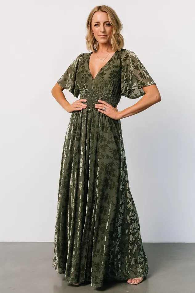 Baltic Born Maxi Dresses Women Veronica Velvet Maxi Dress Dark Sage