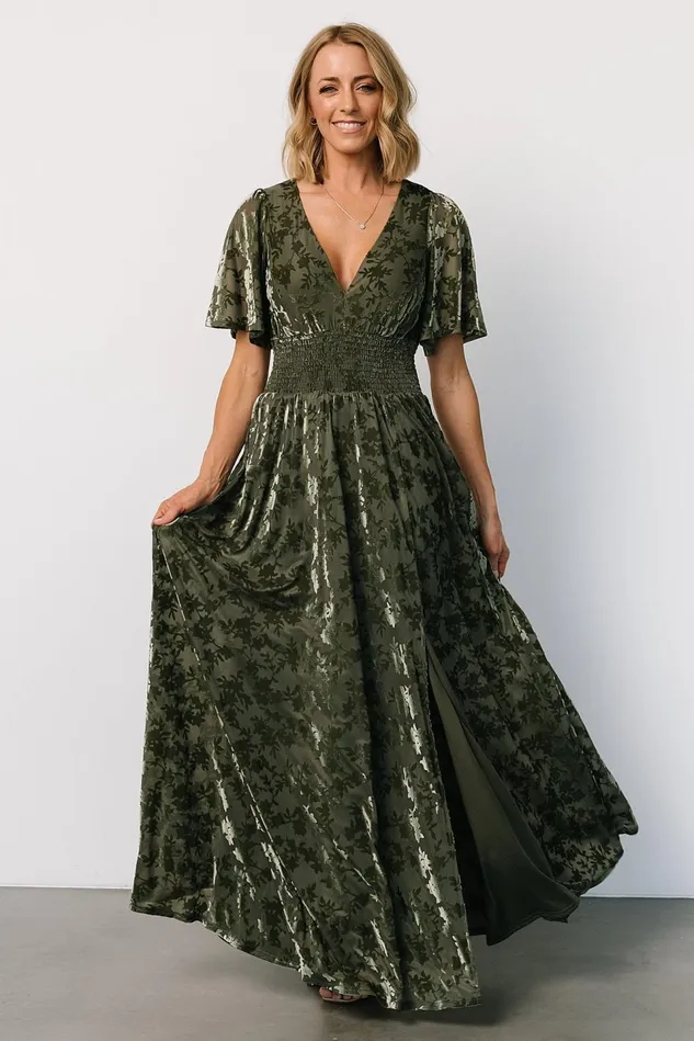 Baltic Born Maxi Dresses Women Veronica Velvet Maxi Dress Dark Sage