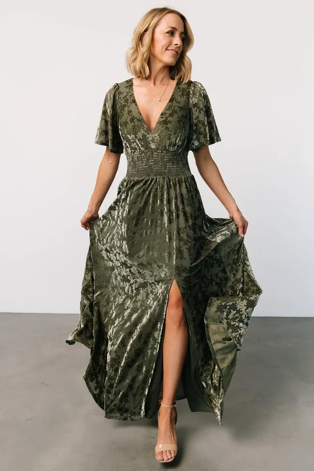 Baltic Born Maxi Dresses Women Veronica Velvet Maxi Dress Dark Sage