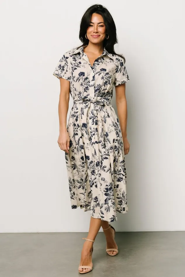 Baltic Born Midi Dresses Women Lorna Midi Dress Beige Navy Print