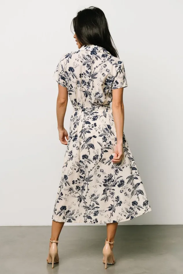 Baltic Born Midi Dresses Women Lorna Midi Dress Beige Navy Print Baltic Born Midi Dresses Women Lorna Midi Dress Beige Navy Print