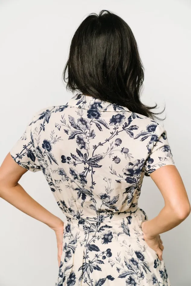 Baltic Born Midi Dresses Women Lorna Midi Dress Beige Navy Print Baltic Born Midi Dresses Women Lorna Midi Dress Beige Navy Print