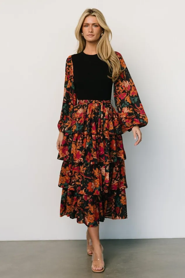 Baltic Born Midi Dresses Women Sylvie Tiered Midi Dress Black Multi