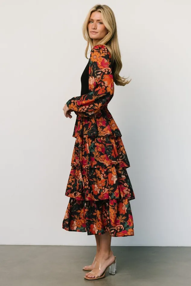 Baltic Born Midi Dresses Women Sylvie Tiered Midi Dress Black Multi Baltic Born Midi Dresses Women Sylvie Tiered Midi Dress Black Multi