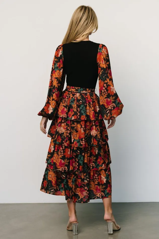 Baltic Born Midi Dresses Women Sylvie Tiered Midi Dress Black Multi Baltic Born Midi Dresses Women Sylvie Tiered Midi Dress Black Multi