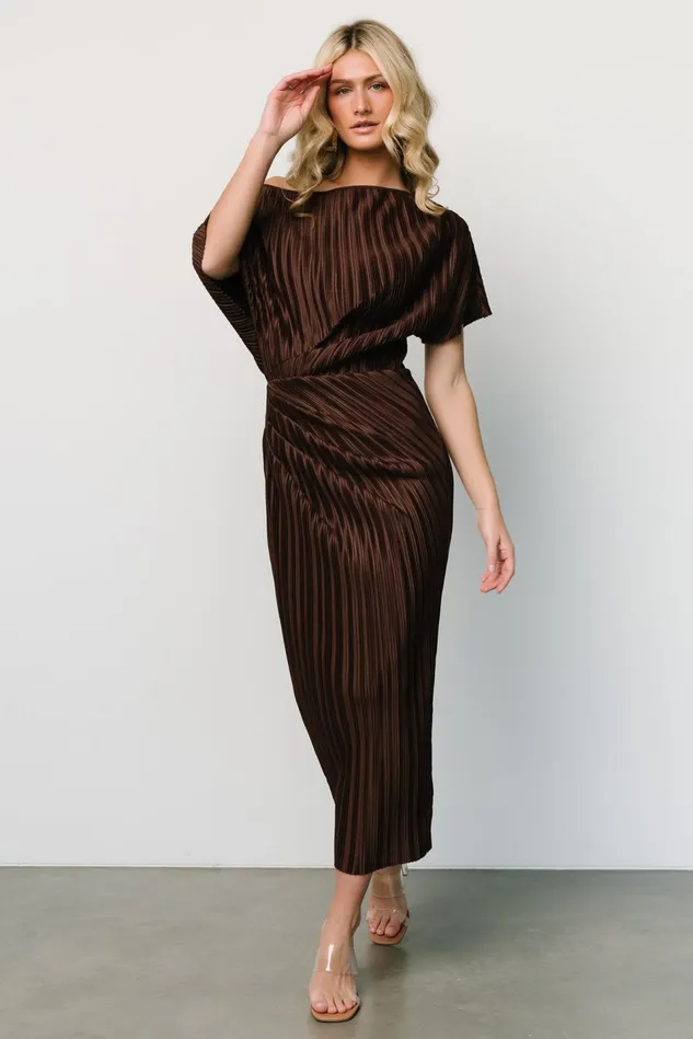 Baltic Born Midi Dresses Women Winslow Pleated Midi Dress Dark Brown