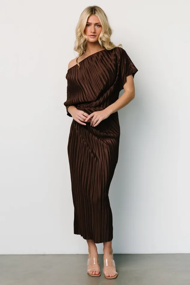 Baltic Born Midi Dresses Women Winslow Pleated Midi Dress Dark Brown