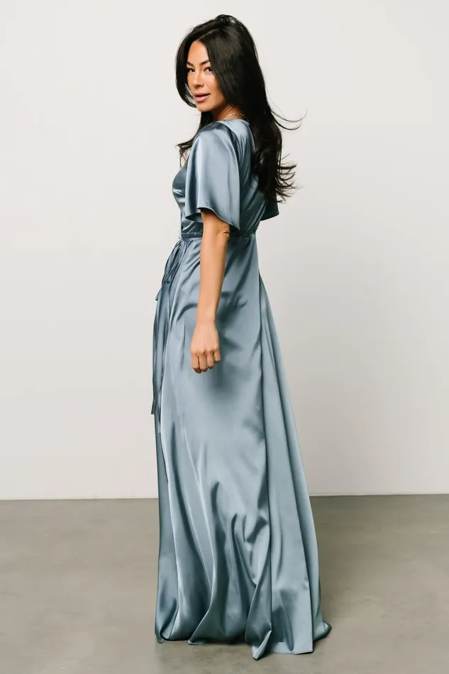 Baltic Born Mother Of The Bride Women Vara Satin Maxi Wrap Dress Dusty Blue Baltic Born Mother Of The Bride Women Vara Satin Maxi Wrap Dress Dusty Blue