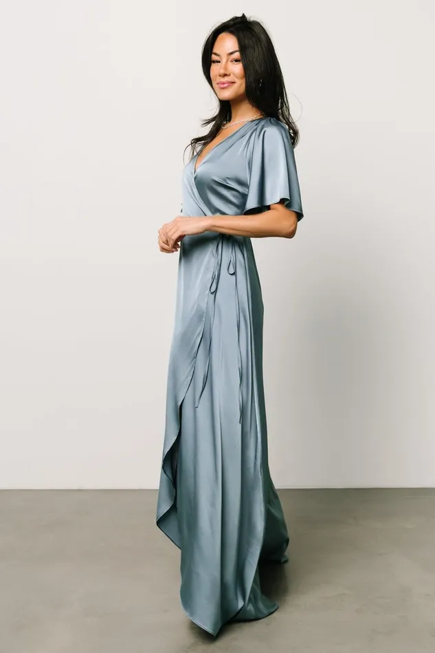 Baltic Born Mother Of The Bride Women Vara Satin Maxi Wrap Dress Dusty Blue Baltic Born Mother Of The Bride Women Vara Satin Maxi Wrap Dress Dusty Blue