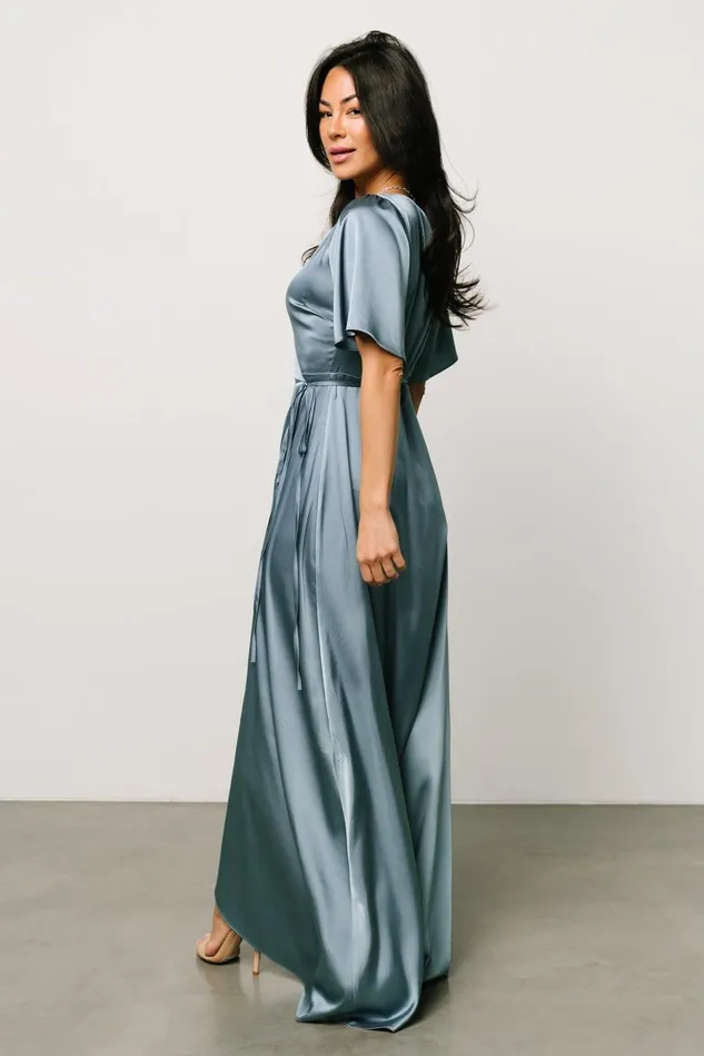Baltic Born Mother Of The Bride Women Vara Satin Maxi Wrap Dress Dusty Blue Baltic Born Mother Of The Bride Women Vara Satin Maxi Wrap Dress Dusty Blue