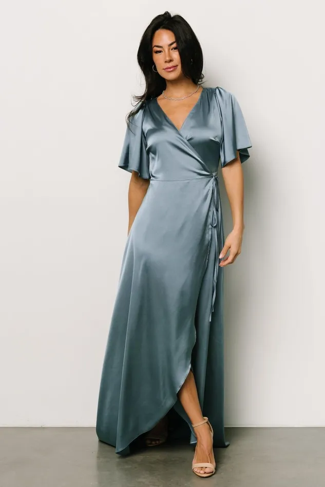 Baltic Born Mother Of The Bride Women Vara Satin Maxi Wrap Dress Dusty Blue Baltic Born Mother Of The Bride Women Vara Satin Maxi Wrap Dress Dusty Blue